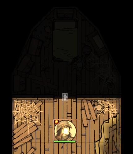 player view of a boat with a cabin and a door, showing that they can see the sides of the walls/door closest to them